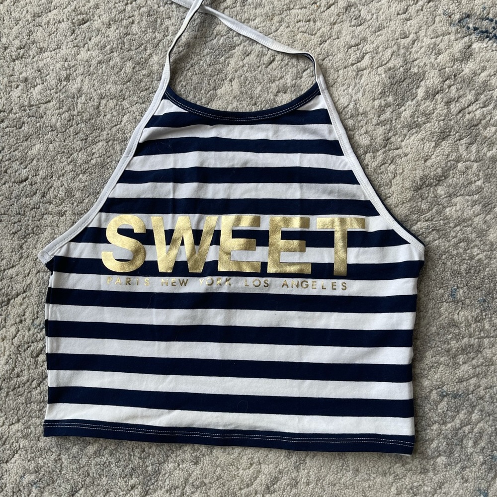 Forever 21 Top | White & Blue Striped Halter Top | Size: L